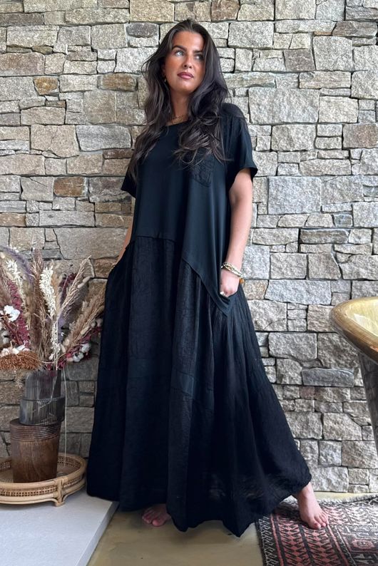 Tasha Damask T Shirt Maxi Dress Black